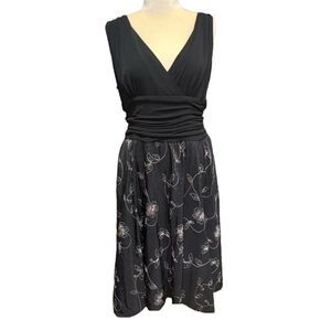 Dress Barn Black V-Neck Floral Embroidered Fit-and-Flare Dress